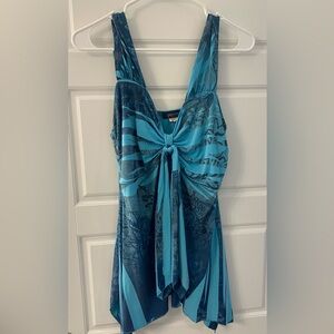 Retro 90s Y2K High Low Tie Front Tank Blouse Clubwear Streetwear Nightclub